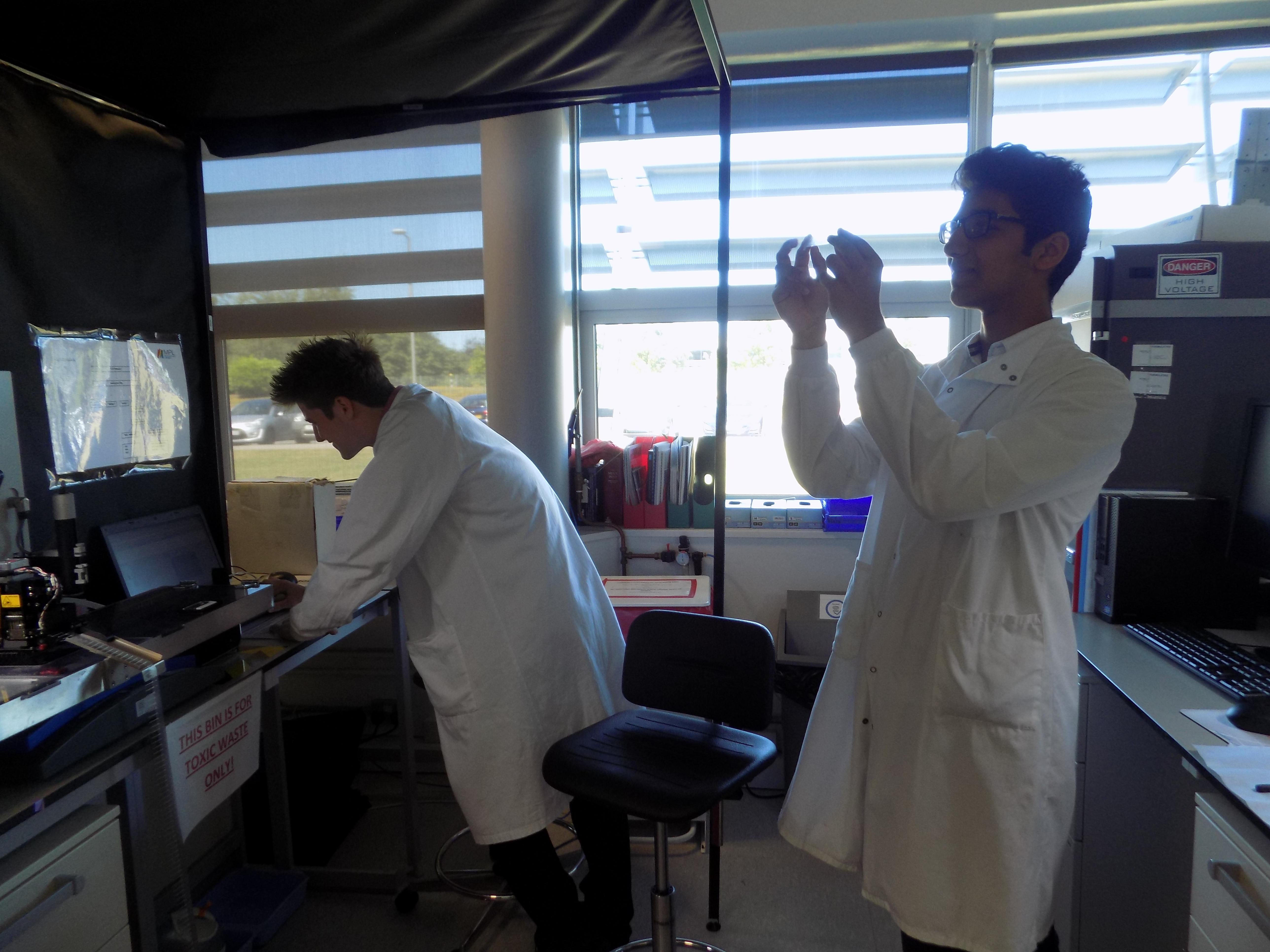 James and Jawwad (Crystallisation) making crystals in the Membrane Protein Laboratory.