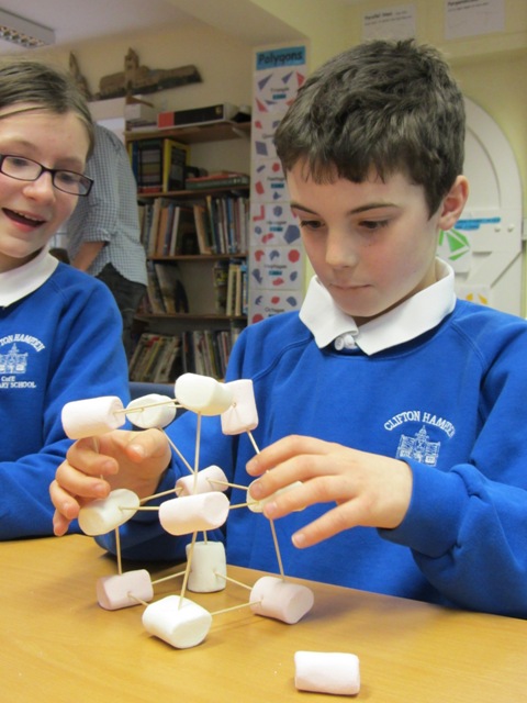 Children made replica atomic structures out of marshmallows and cocktail sticks