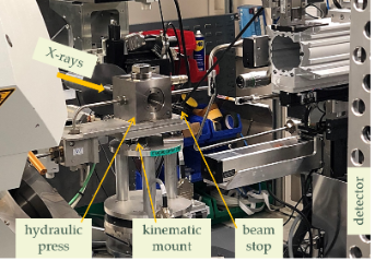 Hydraulic press from I22 setup on the diffractometer.