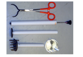 Bent tongs, vial push, puck wand and puck separator tools