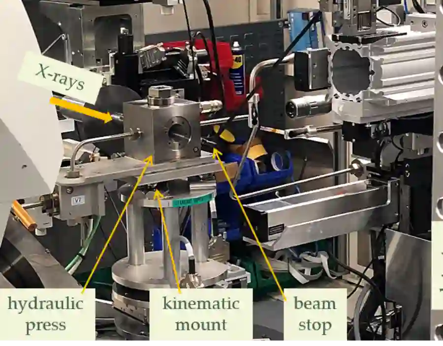 Hydraulic press from I22 setup on the diffractometer.