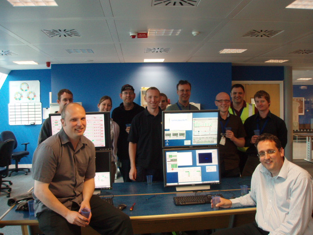 Members of the I07 team in the control room