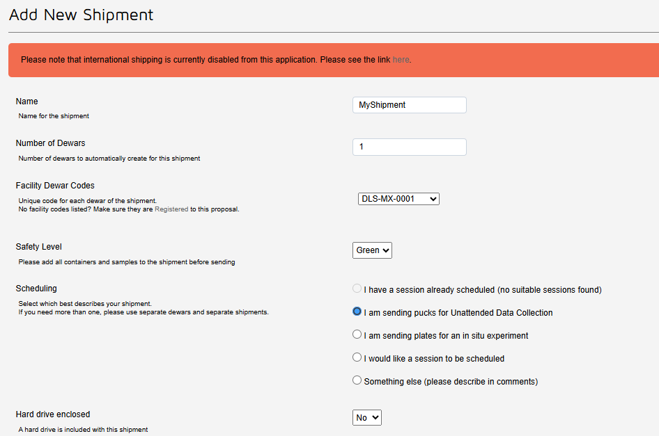 Add New Shipment dialog