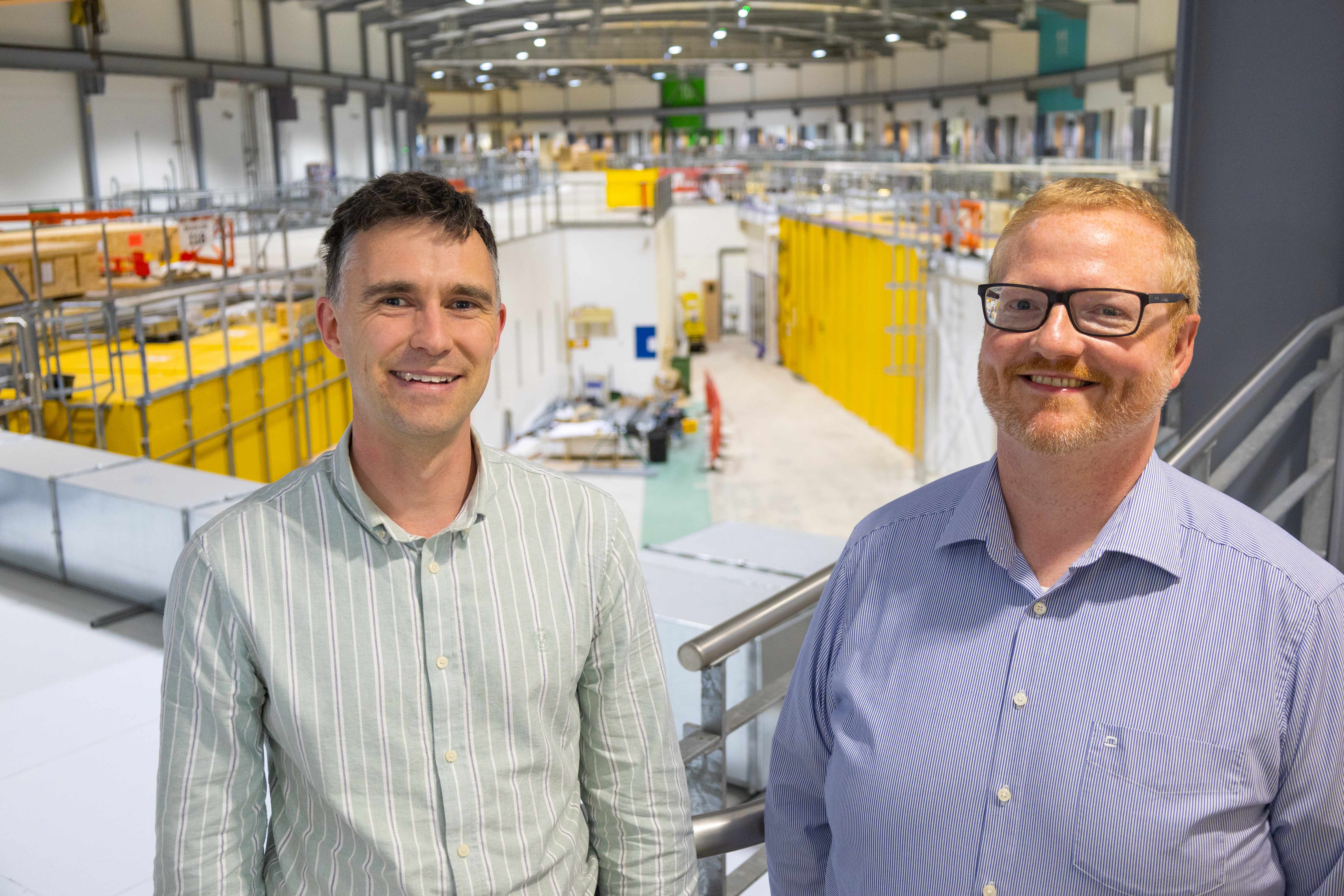 David Burn and Andrew Walters in the I17 wedge on the experimental floor