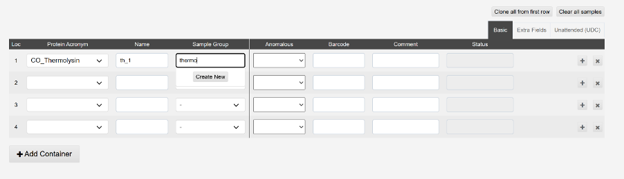 sample group creation in ispyb