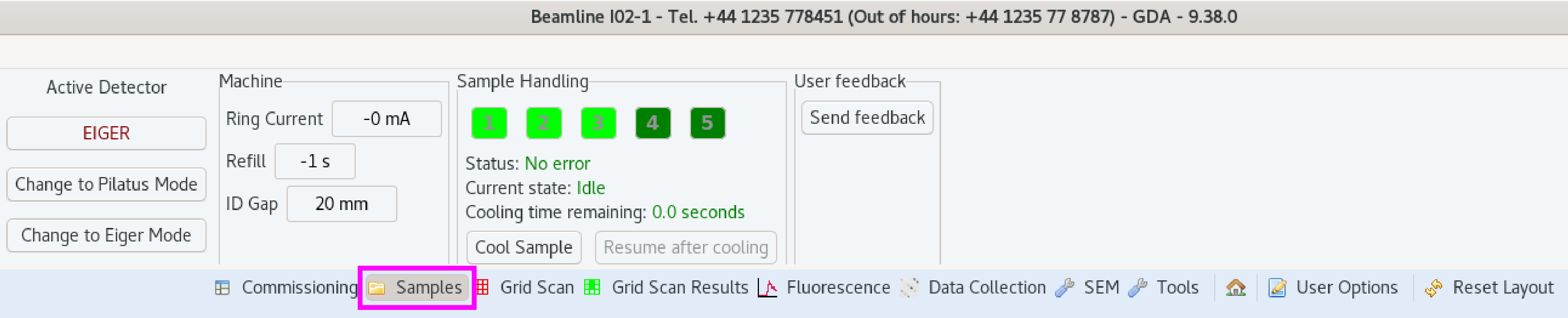 The Samples tab is second along across the top of GDA (highlighted).