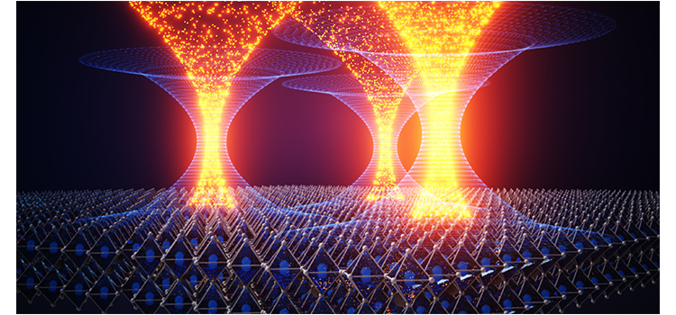 Artistic representation of electrons funneling into high quality areas of perovskite material. Credit: Alex T. at Ella Maru Studios