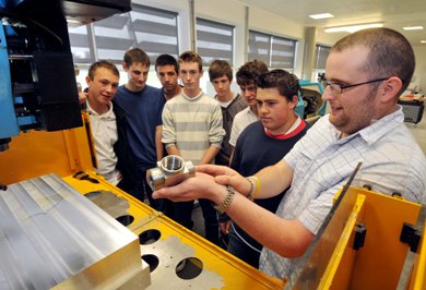From left to right: Mike Van de Mortel (existing apprentice), Richard Foggin, Paul Cross, Adam Taylor, Jamie Nutter, Luke Fry, Adam Churchman and Paul Amos (Diamond engineer).