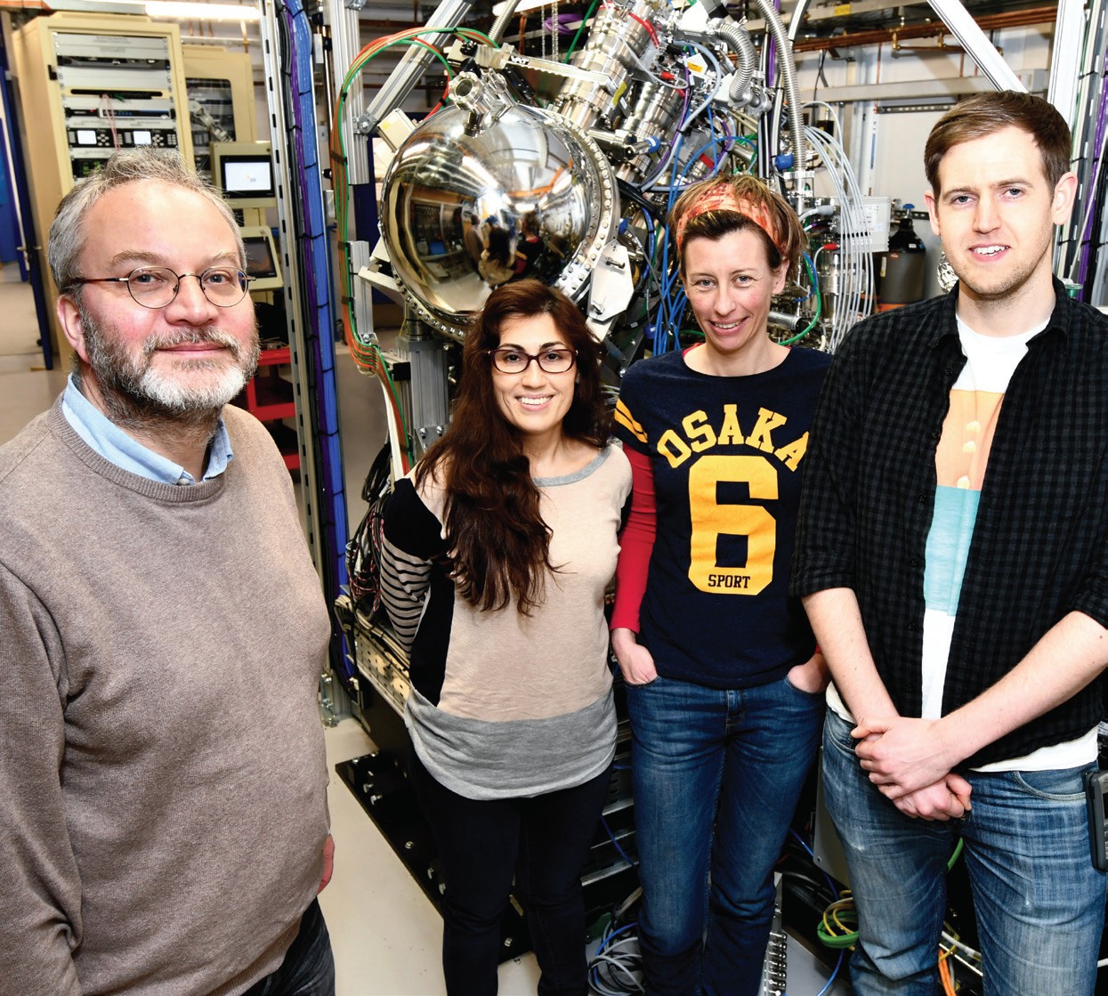 Figure 3: Principal Beamline Scientist, Georg Held with Rosa Arrigo, Federica Venturini and David Grinter in the B07 experimental hutch.