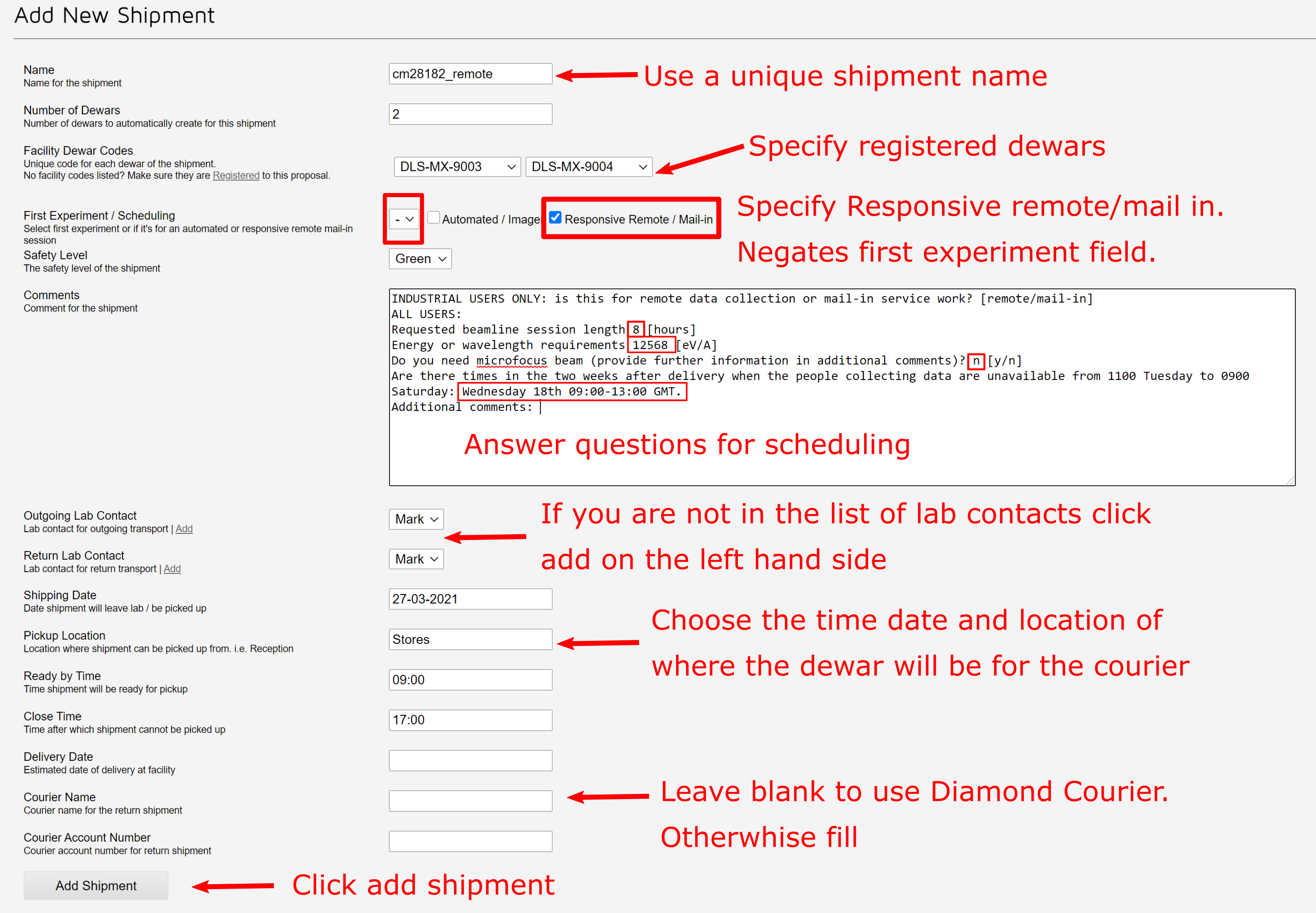 responsive scheduling add shipment