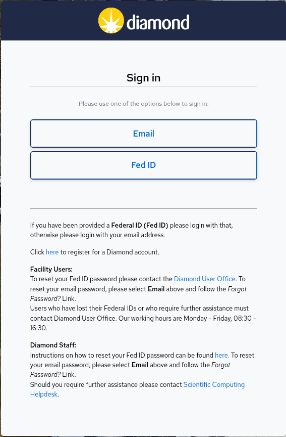 Keycloak login prompt showing options for EMail or FedID
