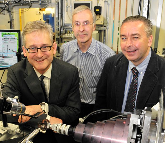 The new Bragg Centenary Chair, Prof Sven Schroeder (left), with Physical Science Director Prof Trevor Rayment (middle) and Prof Pete Dowding, Principal Scientist from Infineum UK.