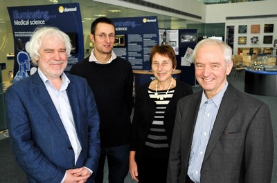 Lead academics on the project (left to right) Prof Dave Stuart, Life Science Director at Diamond Light Source, MRC Professor of Structural Biology at the Dept of Medicine University of Oxford, and Director of the European Instruct project, Prof Kay Grüenewald, Prof of Structural Cell Biology at the Oxford Particle Imaging Centre University of Oxford, Prof Helen Saibil, Bernal Professor of Structural Biology at Birkbeck College, and Prof Gerd Materlik, University College London and Diamond Fellow.