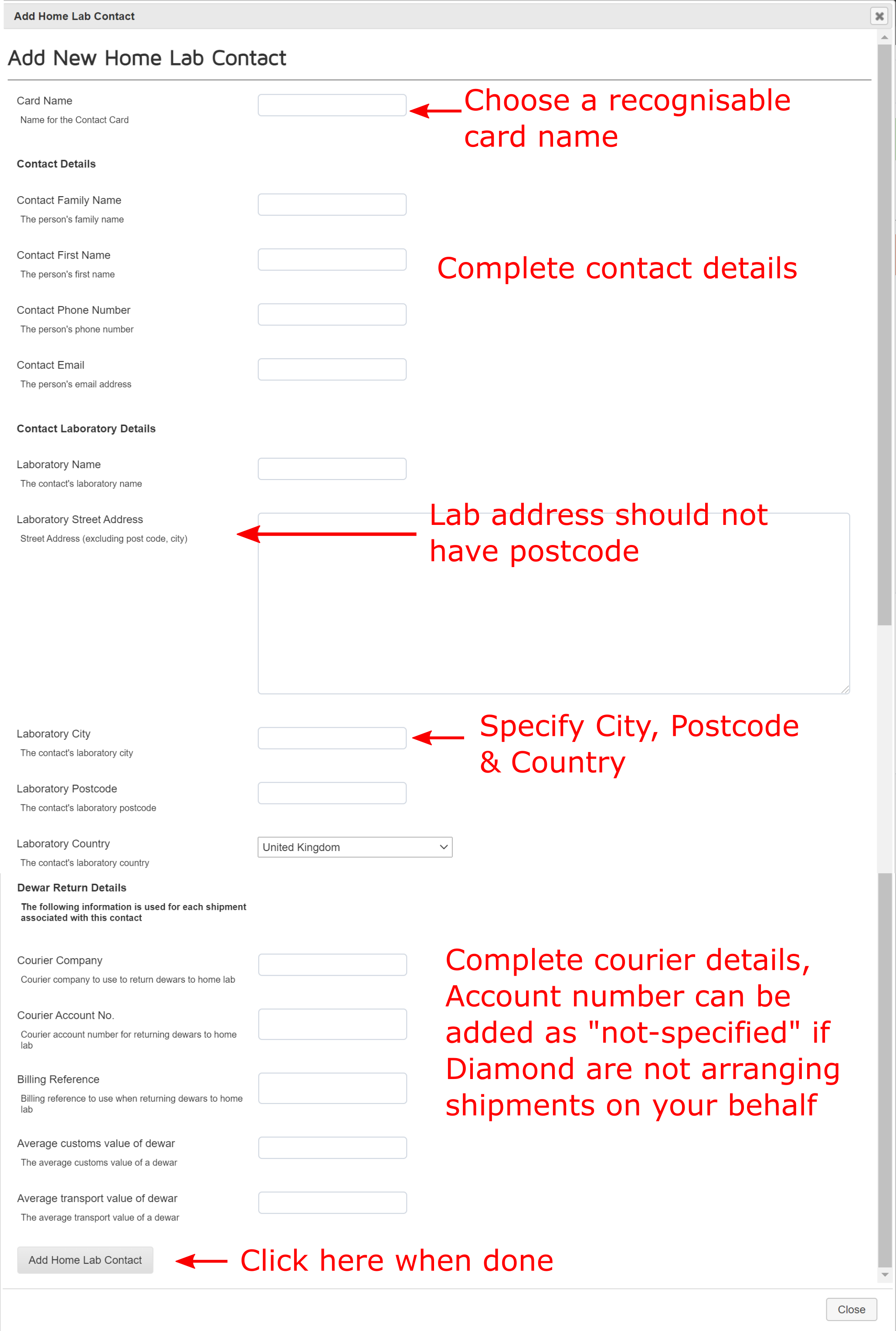 adding lab contact industrial
