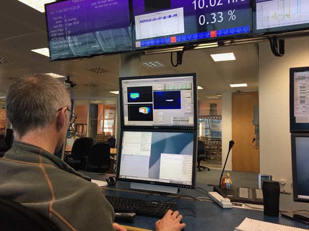 Figure 4: First light at VMXm. Graham Duller at the helm looking for light up the beamline.