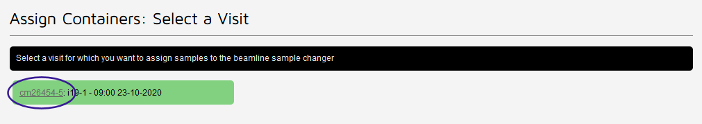 assign containers for a selected visit
