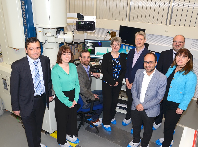 From left to right: Dogan Ozkaya (Johnson Matthey), Gerda van de Kerkhof (Diamond and Johnson Matthey), Manfred Schuster (Johnson Matthey), Elizabeth Shotton (Diamond), Gianluigi Botton (Diamond), Adrian Mancuso (Diamond), Jonathan Booth (Jonathan Matthey) and Elizabeth Rowsell (Johnson Matthey)