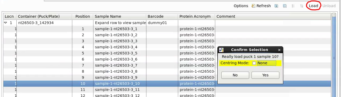 load highlighted sample