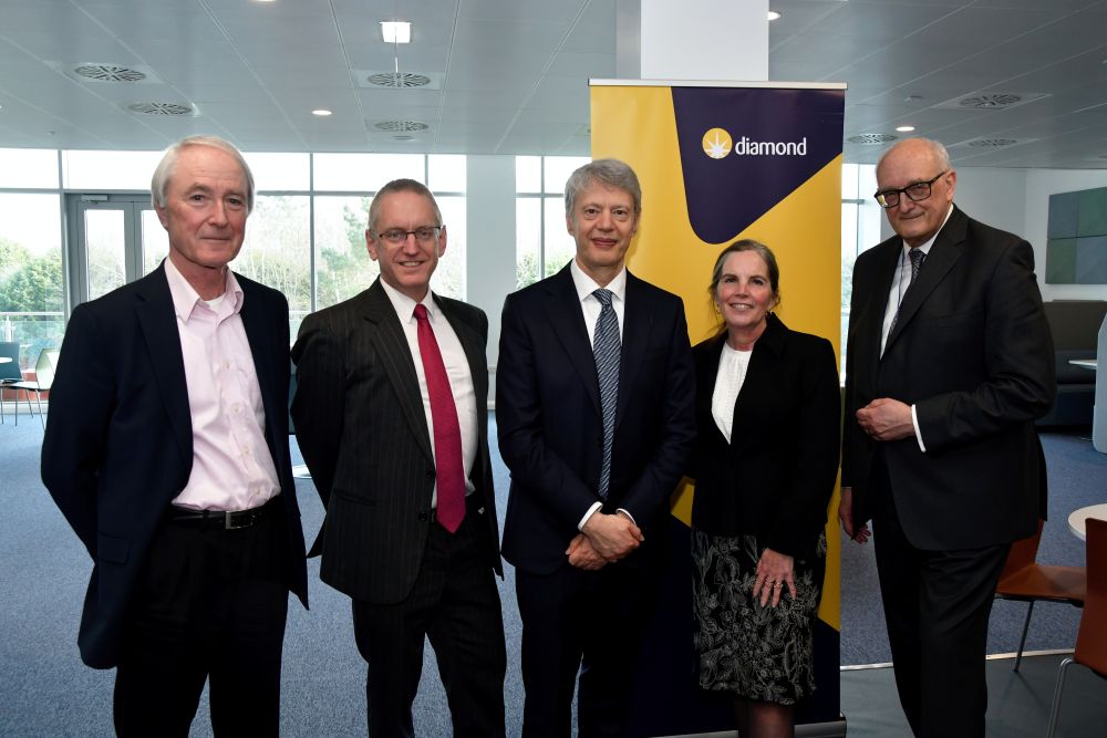 L-R: Diamond Technical director Dr Richard Walker, Professor Michael Fitzpatrick, Diamond CEO Professor Gianluigi Botton, Board Member Dr Petra Oyston OBE, Professor Sir Leszek Borysiewicz