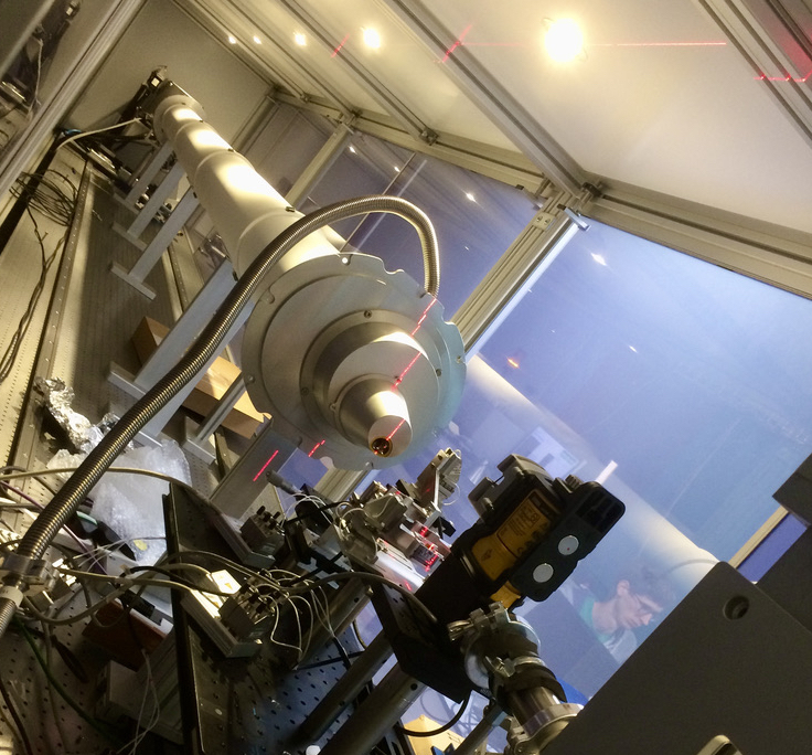 The SMALL laboratory at the University of Sheffield being prepared for the ptychographic imaging experiment with the installation of the portable end station designed at I13-1 of Diamond and the SLcam hyperspectral detector from Ghent University. Image:  Dr Parnell, University of Sheffield.   