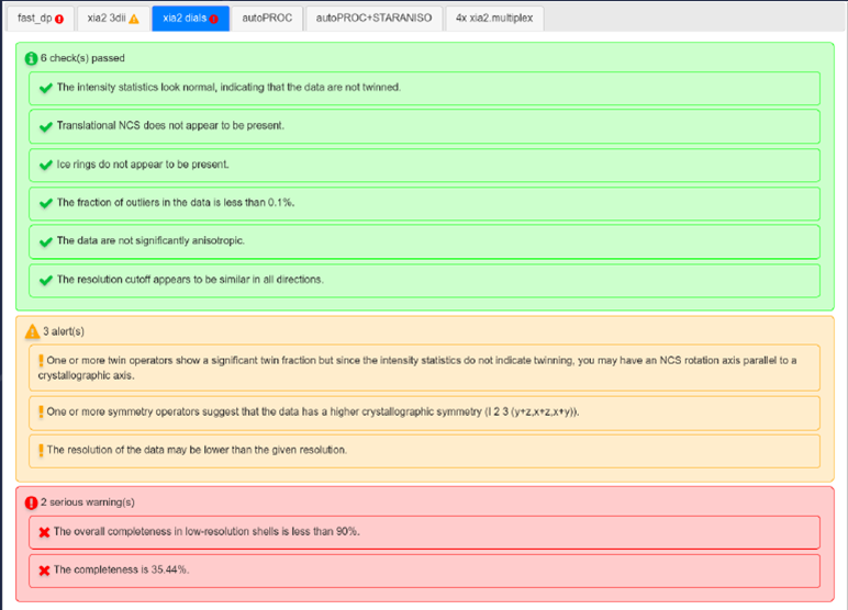 An example of the alerts and warnings shown for a data collection