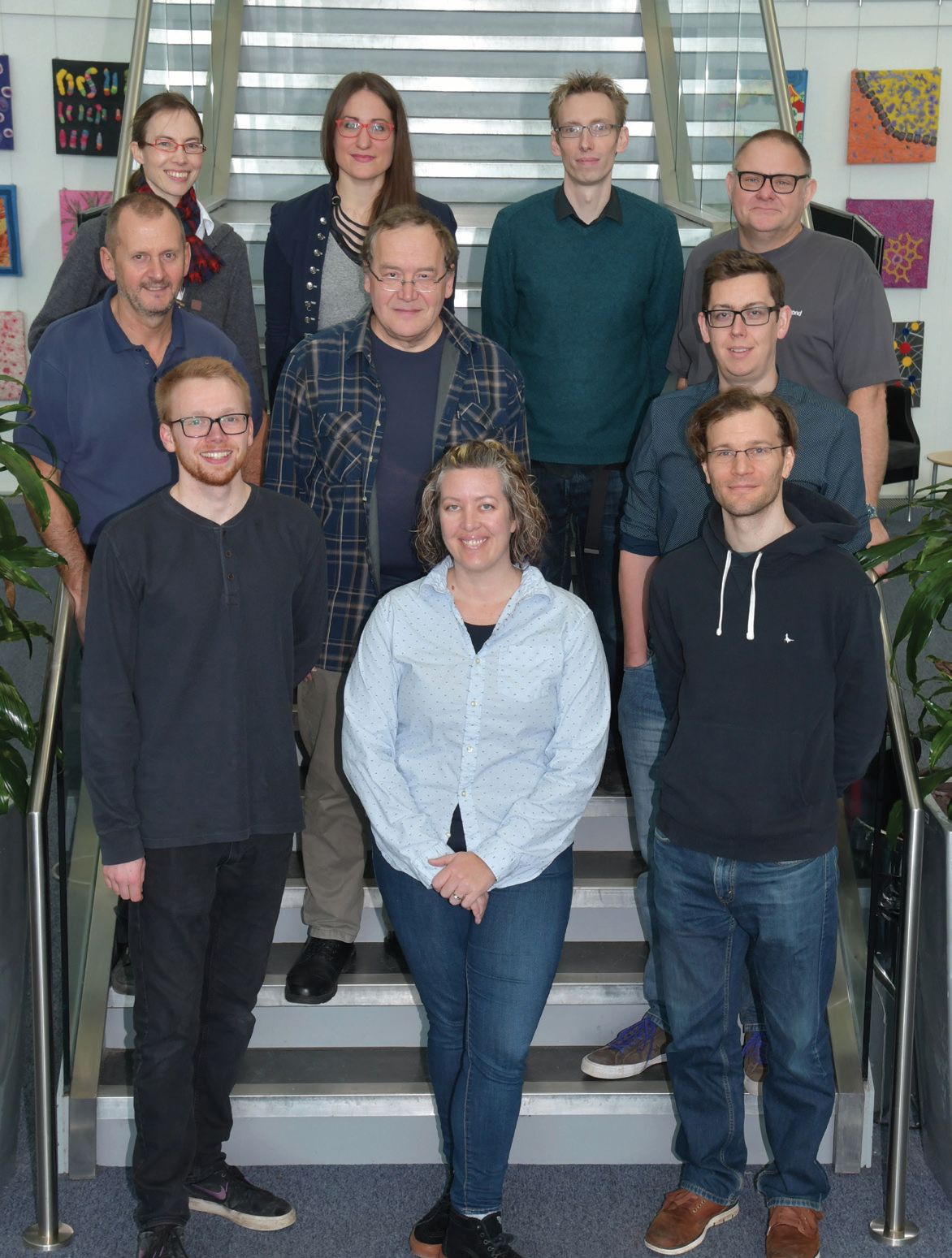The I15 and I15-1 beamlines team and support group, clockwise from top left: Annette Kleppe, Maria Diaz Lopez, Philip Chater, Stuart Gurney, Dean Keeble, Dominik Daisenberger, Christine Beavers (PBS), Lawrence Gammond, Allan Ross, Volodymyr Khotkevych.
