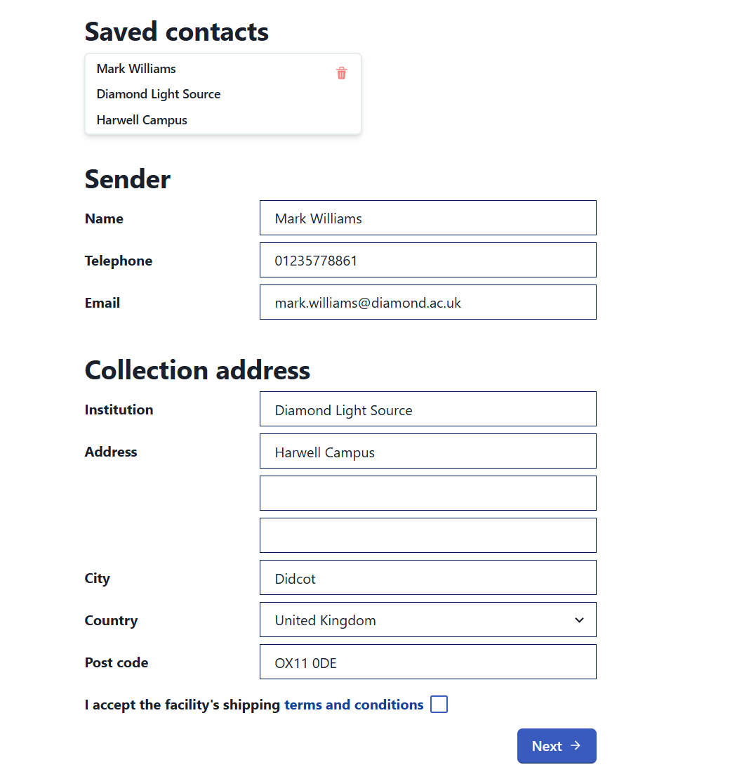 Fill in the pickup address