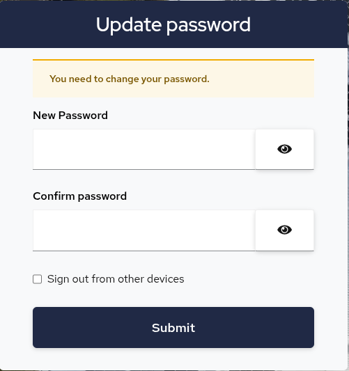 New password dialog box