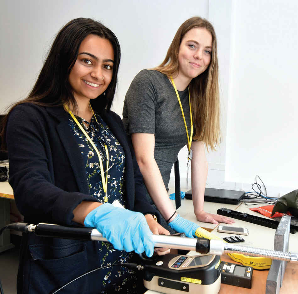 Students Miya Manzur and Eloise Thompson working in the Health Physics lab during Diamond’s work experience week