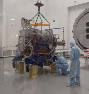 Figure 2: Superconducting RF cavity arriving in the RAL Space clean room for repair.