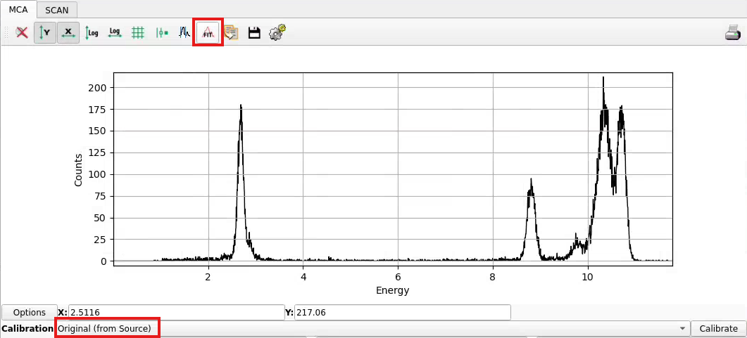 PYMCA set calibration
