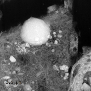 Image taken at E01 ePSIC of Ryugu serpentine and Fe oxide minerals. Credit: ePSIC/University of Leicester.