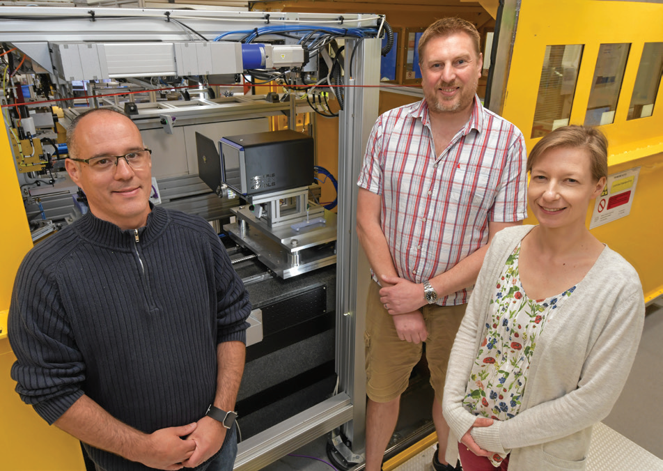 The VMXi team on the beamline, from left to right: Juan Sanchez-Weatherby, James Sandy, Halina Mikolajek.