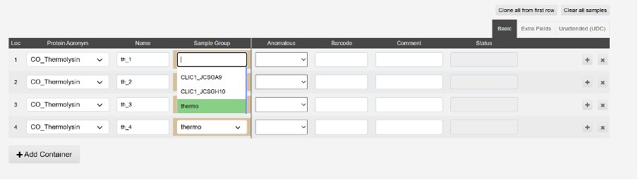 sample group creation in ispyb