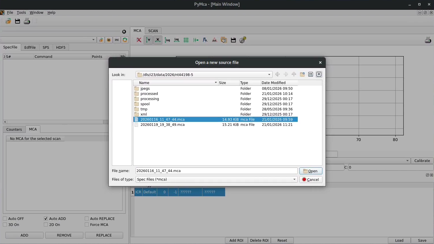 PYMCA open file