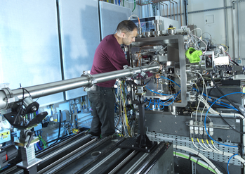 Miguel Gomez Gonzalez, a beamline scientist on I14, working on the beamline