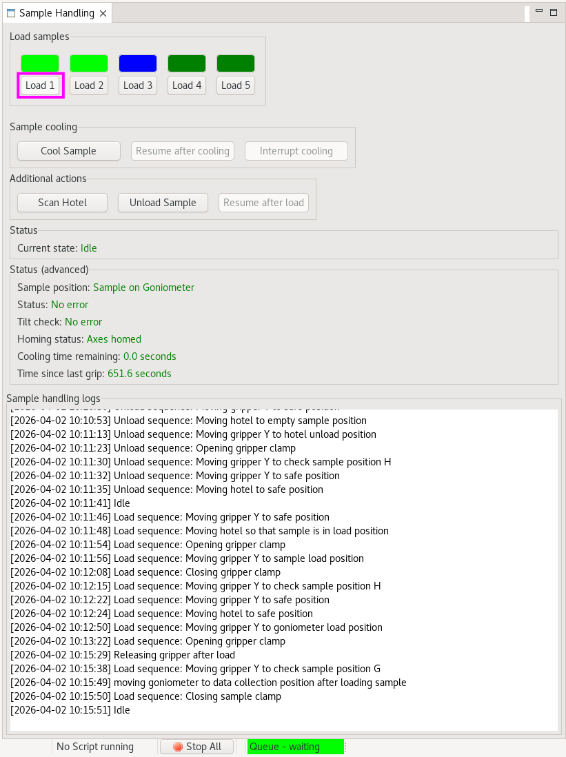 In the samples tab, select 'Load 1' (highlighted by pink box) to change sample to the alignment tool.