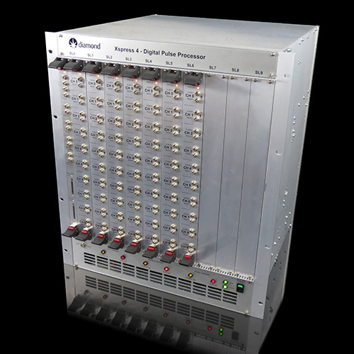 Figure 1 – Xspress4 Digital Pulse Processor configured as a 70-channel readout now installed on Beamline I20-Scanning to readout a 64-pixel HPGe Spectroscopy Detector.