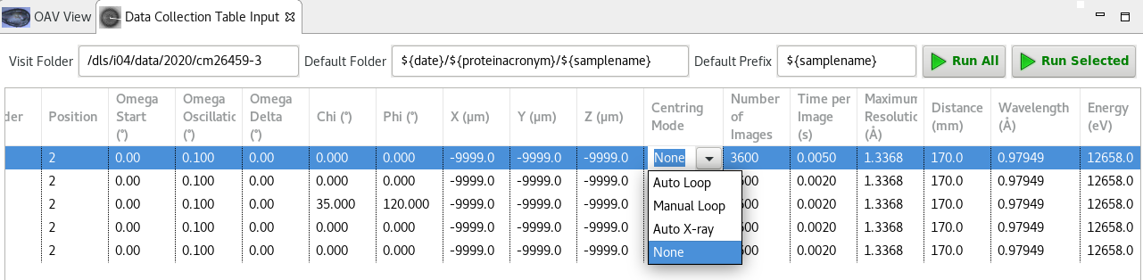 Data collection table