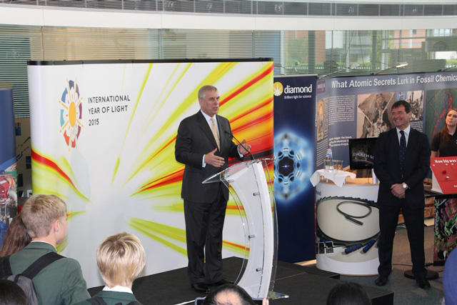 HRH the Duke of York speaking to school children in the Diamond atrium marking the start of the Harwell campus open week on the 8th July