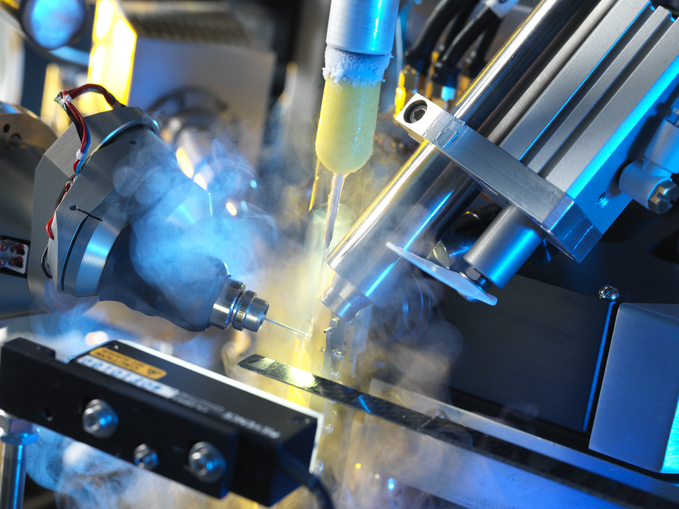 Close-up of the sample mount on beamline I04.