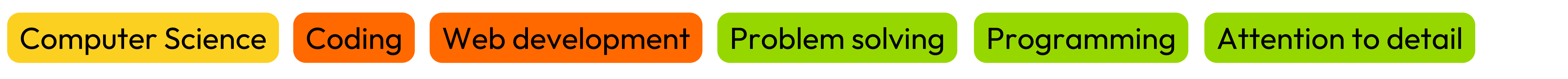 •	Subjects: Computer science •	Topics: Web development, Coding •	Skills: Problem solving, Programming, Attention to detail