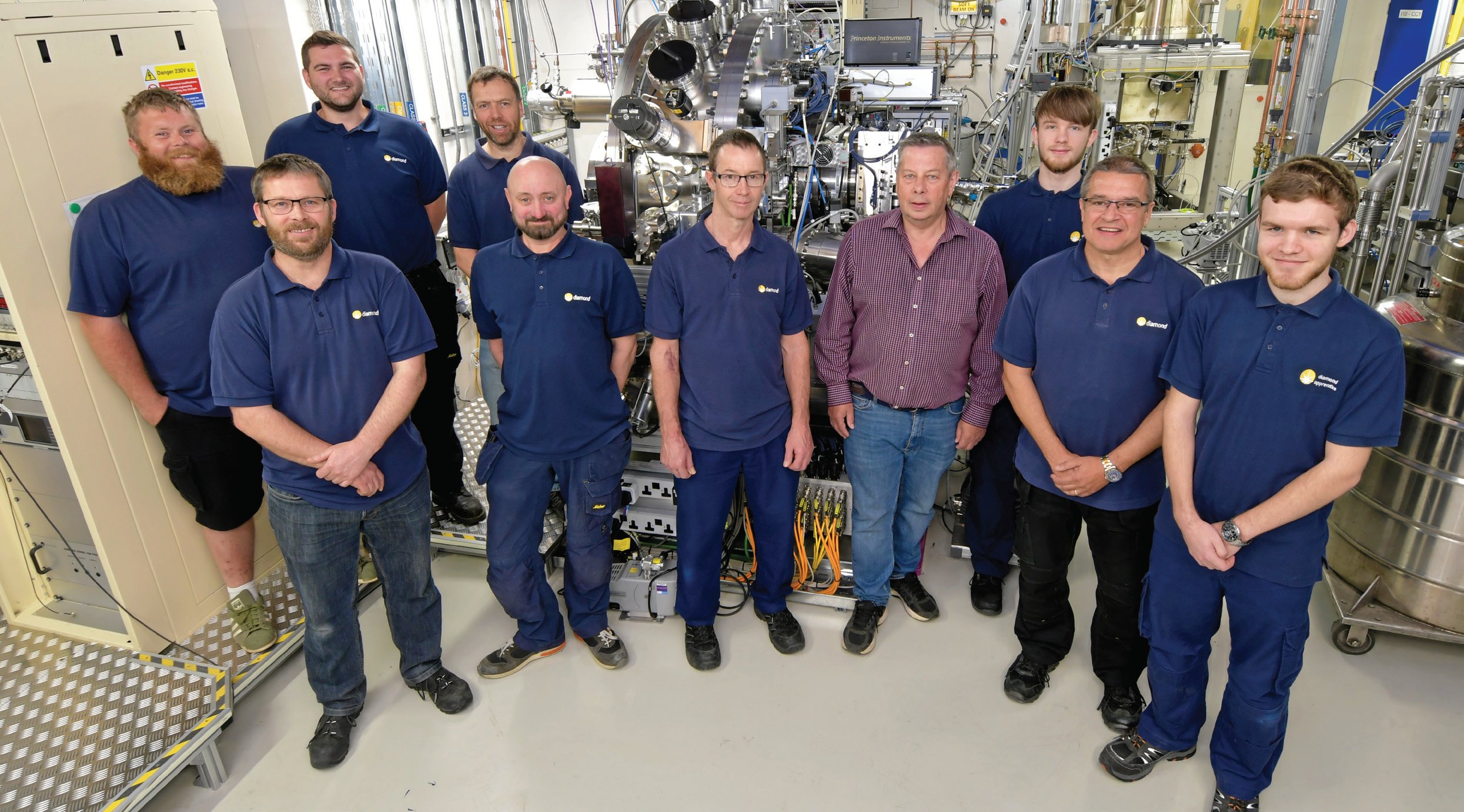The Magnetic Materials Group Mechanical & Electrical Technicians that underpin the research across the facilities of the group, from left to right, back: Tom Rice, Chris Callaway, Andy Malandain, Ryan<br/>Russell. Front: Matthew Hilliard, Lee White, Mark Sussmuth, Richard Mott, Mike Matthews, Sam Embling.