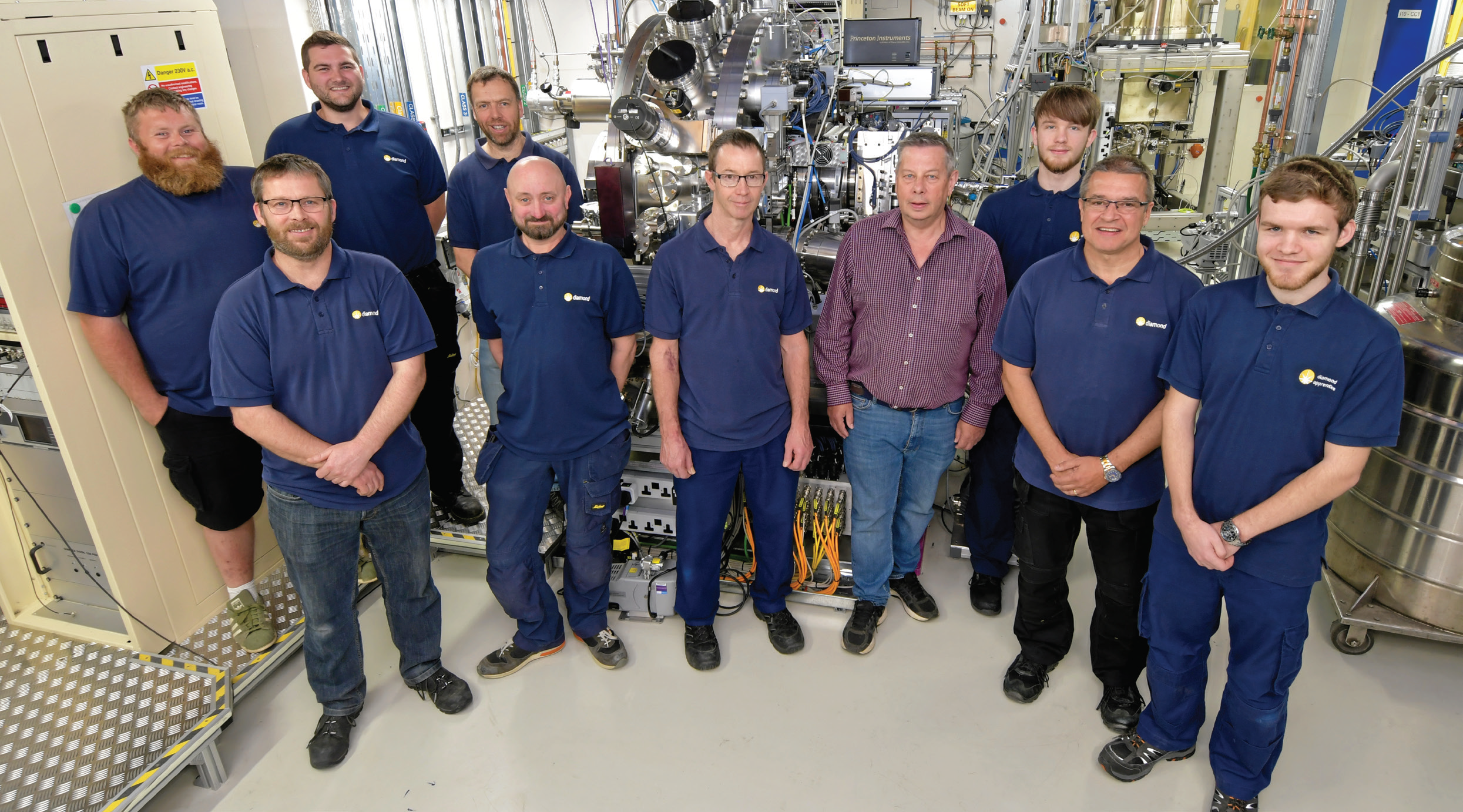 The Magnetic Materials Group Mechanical & Electrical Technicians that underpin the research across the facilities of the group, from left to right, back: Tom Rice, Chris Callaway, Andy Malandain, Ryan
<br/>Russell. Front: Matthew Hilliard, Lee White, Mark Sussmuth, Richard Mott, Mike Matthews, Sam Embling.