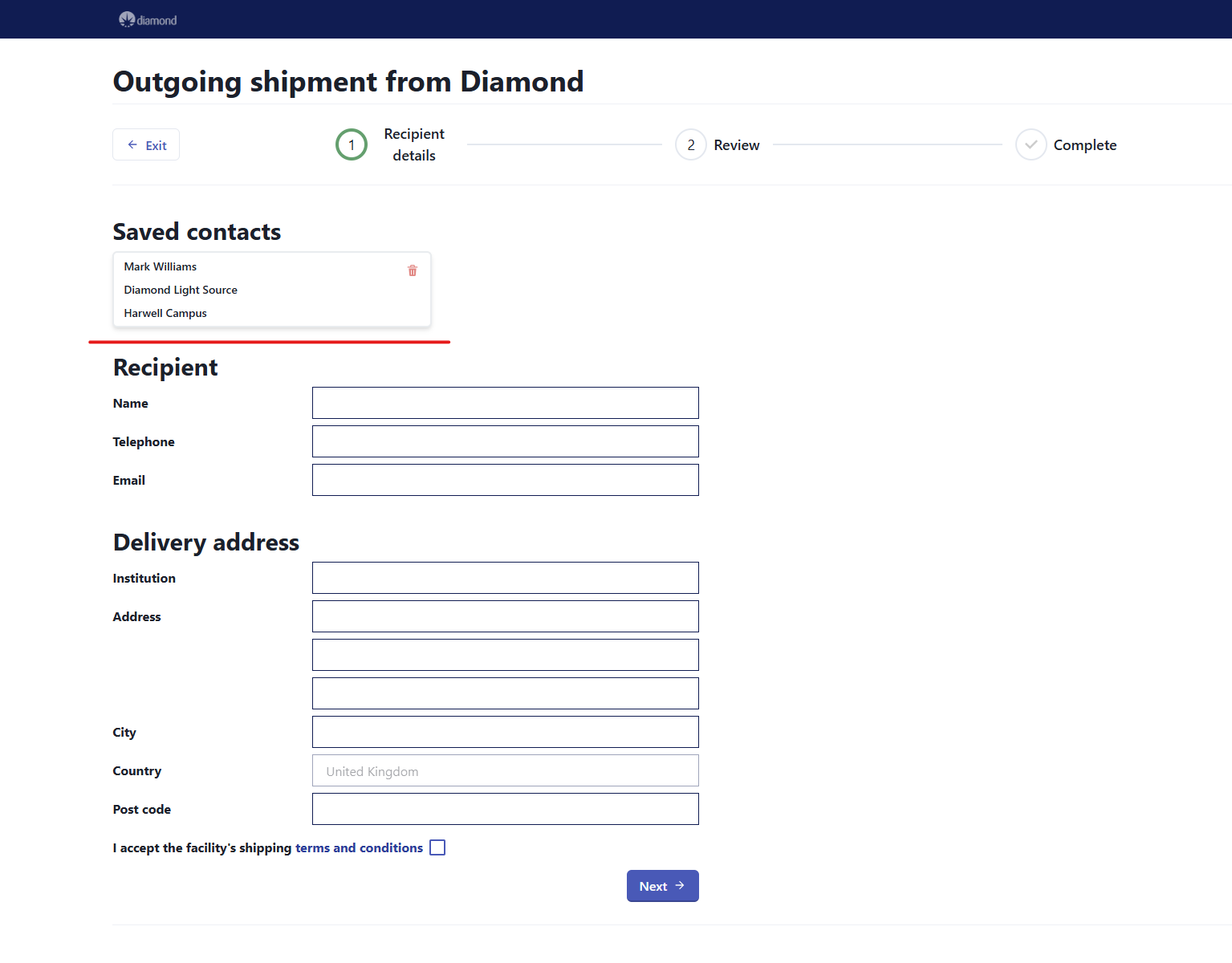 Image 3. Fill in your address or click on a saved address