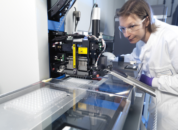 Images of the Crystallisation Facility at Harwell. Halina Mikolajek (pictured) is a Research Scientist on the Covid Nanobody Project.