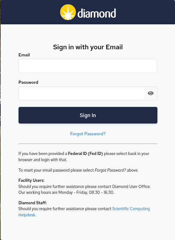 Email login screen