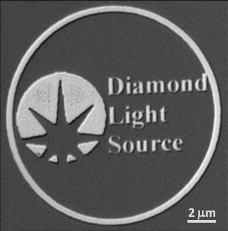 Figure 1: Differential phase contrast micrograph of a test pattern imaged at I08. Patterns in the letters are, according to the manufacturer (ZonePlates.com), smaller than 20 nm.