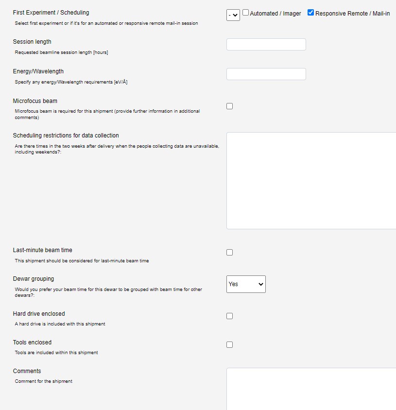 responsive shipment form