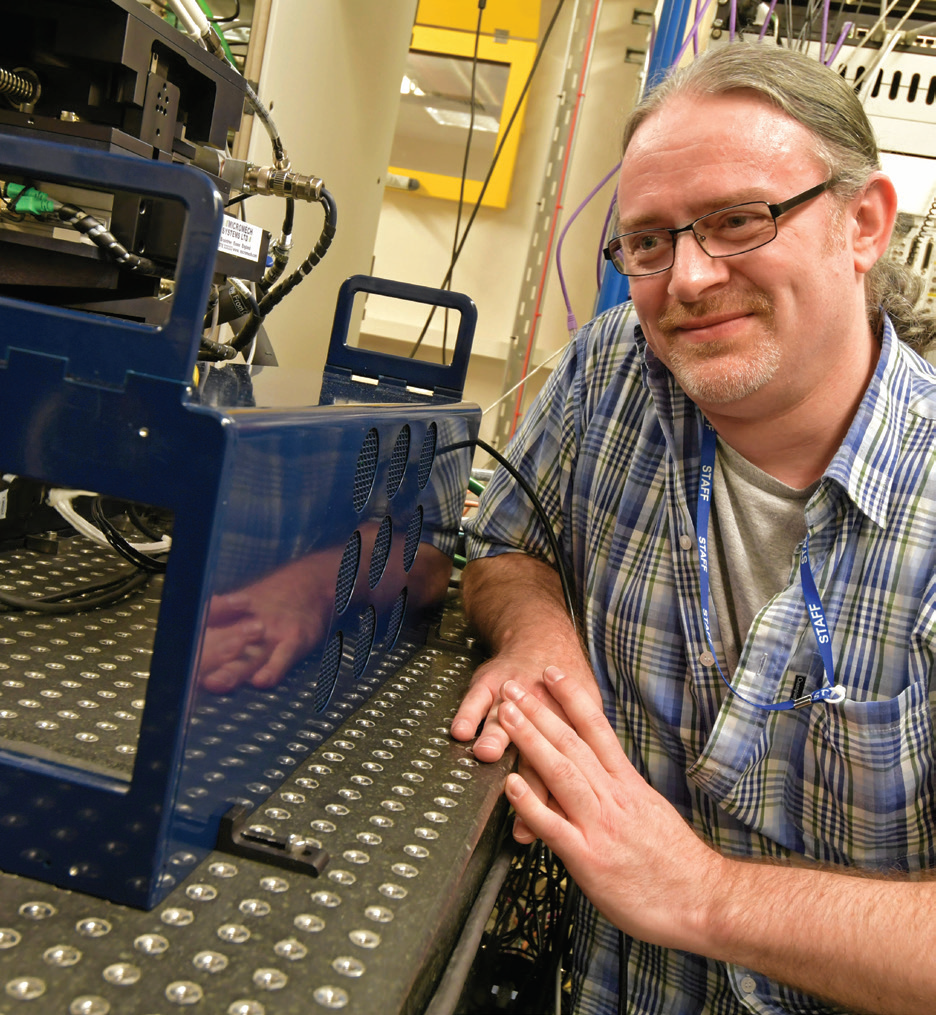Figure 1: Senior Detector Scientist, Scott Williams, with the Excalibur detector on I18.